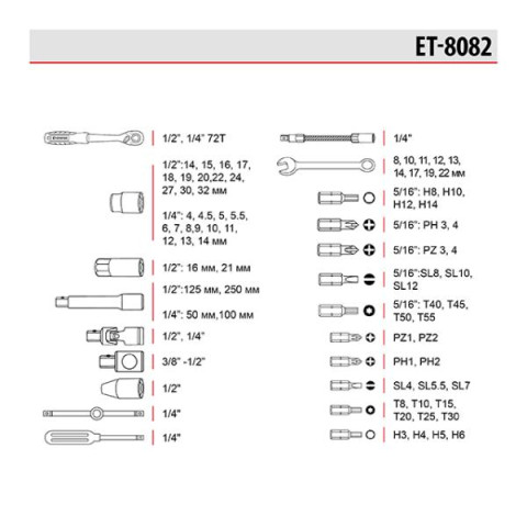 Купити Набір інструментів 1/2 "& 1/4", 82ед., Cr-V STORM