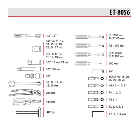 Купити Набір інструментів 1/2 "& 1/4", 56 од., Cr-V STORM