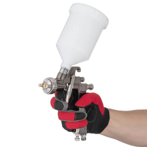Купити Краскопульт пневматичний LVLP, форсунка 1.3мм, верхній пластиковий бачок 600мл., 2бар STORM