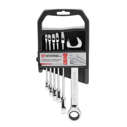 Купити Набір ключів комбінованих з храповим механізмом 6 од.: 8-19 мм (8-10-12-13-17-19), Cr-V, PROF DIN311