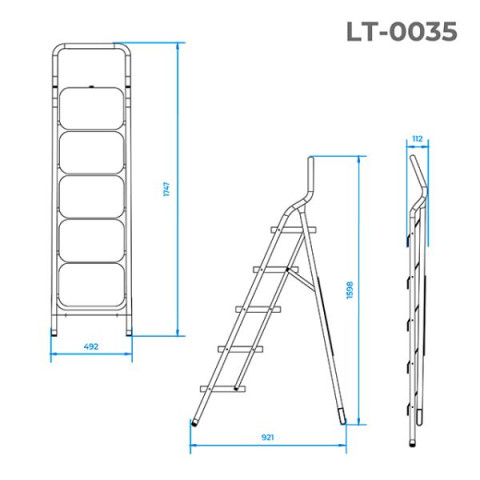 Купити Драбина сталева, 5 сходів, 380*260мм, висота 1625мм