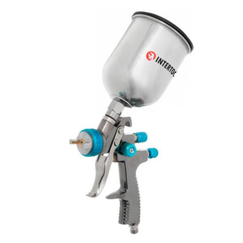 Купити Фарбопульт пневматичний LVLP BLUE професійний, форсунка - 1.4 мм, верхній металевий бачок - 600 мл, 
