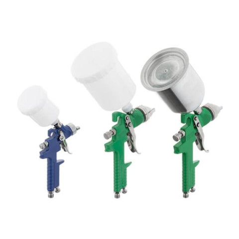 Купить Набір з 3-х фарбопультів HVLP, 0,8мм, 1,3мм, 1,7мм, регулятор тиску, два пластикових та один металев