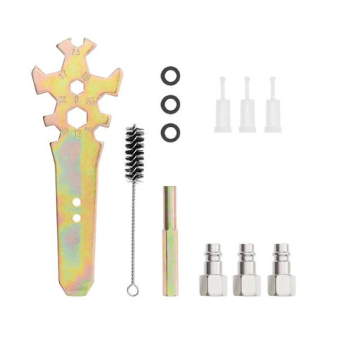 Купить Набір з 3-х фарбопультів HVLP, 0,8мм, 1,3мм, 1,7мм, регулятор тиску, два пластикових та один металев