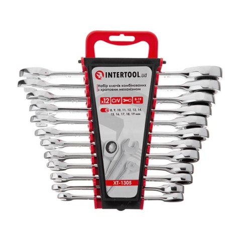 Купить Набір ключів комбінованих з храповим механізмом 12 од.: 8-19 мм (8-9-10-11-12-13-14-15-16-17-18-19),