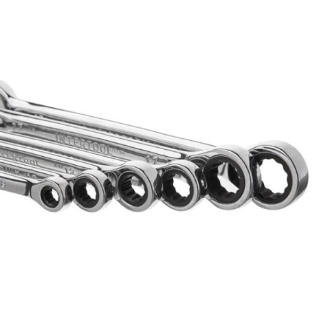 Купить Набір ключів комбінованих з храповим механізмом 8 од.: 8-19 мм (8-10-12-13-14-15-17-19), Cr-V, PROF 