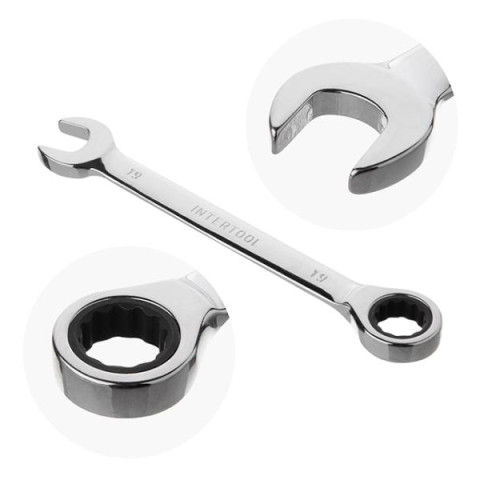 Купить Набір ключів комбінованих з храповим механізмом 8 од.: 8-19 мм (8-10-12-13-14-15-17-19), Cr-V, PROF 