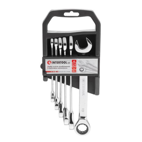 Купить Набір ключів комбінованих з храповим механізмом 6 од.: 8-19 мм, (8-10-13-15-17-19) Cr-V, PROF DIN311