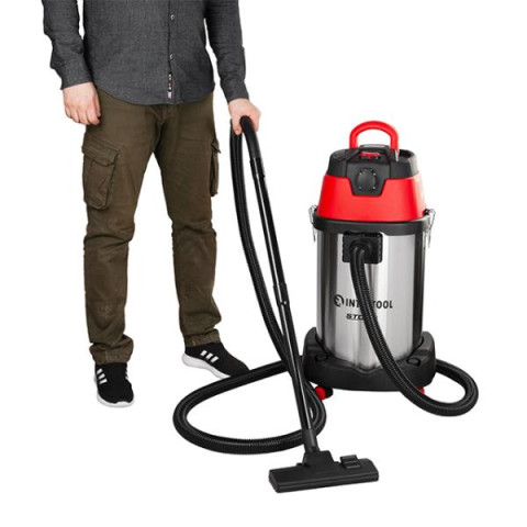 Купить Пилосос будівельний 1.4 кВт 2 Stage, бак 30 л., нержавіюча сталь 201, >20кПа, розетка, HEPA фільтр, 