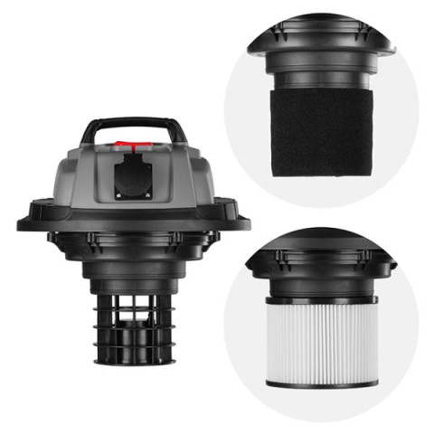 Купить Пилосос будівельний 1.4 кВт, бак 20 л., нержавіюча сталь 410, >17кПа, розетка, HEPA фільтр