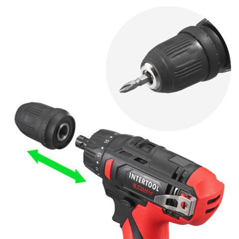 Купить Дриль-шурупокрут акумуляторний, 12 В, 30 Nm, 0-350/0-1300 об/хв, патрон 0,8-10 мм, 2,0 Аг, знімний п