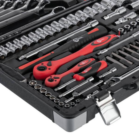 Купити Набір інструментів, проф., 1/2" + 1/4", Cr-V, 119 од., головки: 4-32 мм, E4-E22, біти 43 од., ключі: