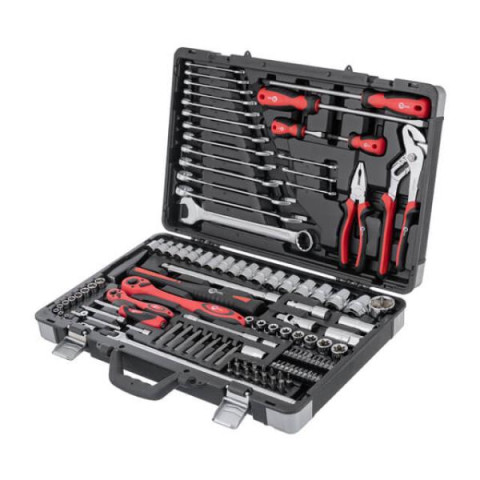 Купити Набір інструментів, проф., 1/2" + 1/4", Cr-V, 119 од., головки: 4-32 мм, E4-E22, біти 43 од., ключі: