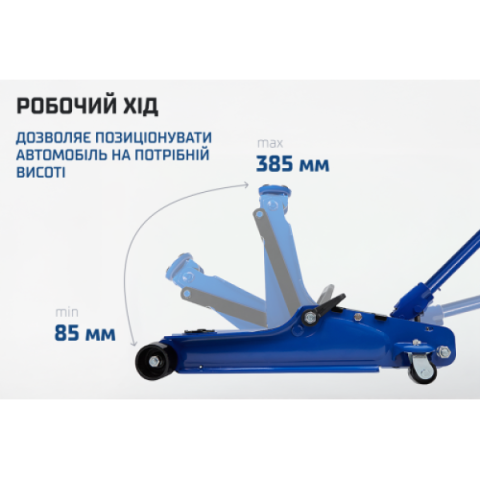 Купити Домкрат гідравл підк 2,5т в чемодані. min 85мм - max 385мм. з низьким підкатом 14,5кг (DP-25385K)