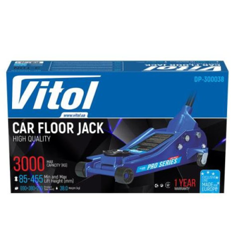 Купить Домкрат гідравл підк. 3т в коробці. min 85мм - max 455мм, із низьким підкатом 38кг (DP-300038/T83001