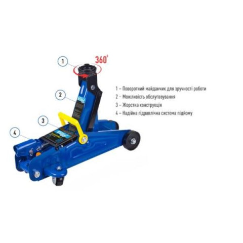 Купити Домкрат гідравлічний  підкатний 2 т коробка. Висота піднімання 125-300 мм 6.3 кг (IH-125300DP)