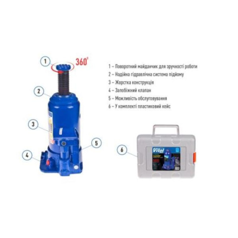 Купити Домкрат гідравлічний  телескоп  5 т валіза. Висота піднімання  185-358 мм 4,1кг Iron Hand (IH-185355