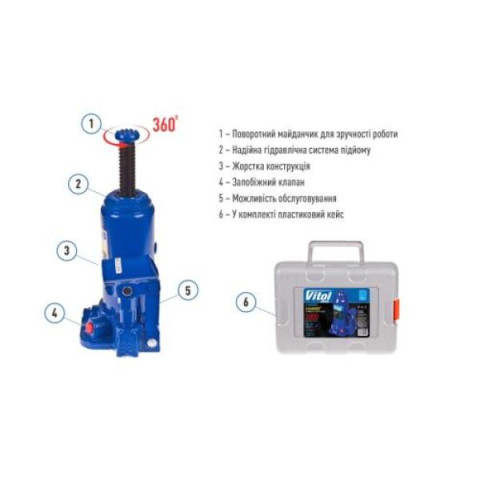 Купити Домкрат гідравлічний  телескоп  3 т чемодан. Висота піднімання  180-343 мм 3,1кг Iron Hand (IH-18035