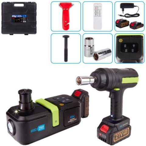Купити Набір 2 в 1 домкрат електрогідравлічний 2т, 155-450мм + гайковерт 420Nm з 2-ма акумуляторами 21В