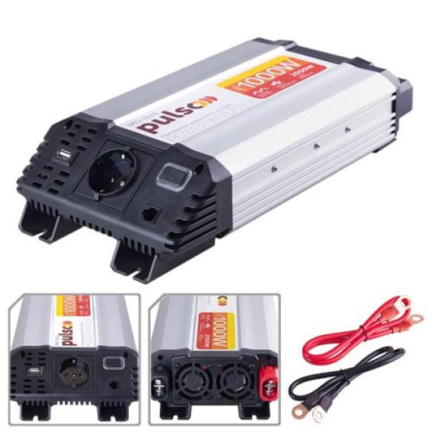 Купити Перетворювач напруги PULSO/IMU-1020/12V-220V/1000W/USB-5VDC2.0A/мод.хвиля/клеми
