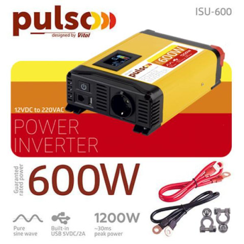 Купити Перетворювач напруги PULSO/ISU- 600/12V-220V/600W/LCD/USB-5VDC2.0A/син.хвиля/клеми