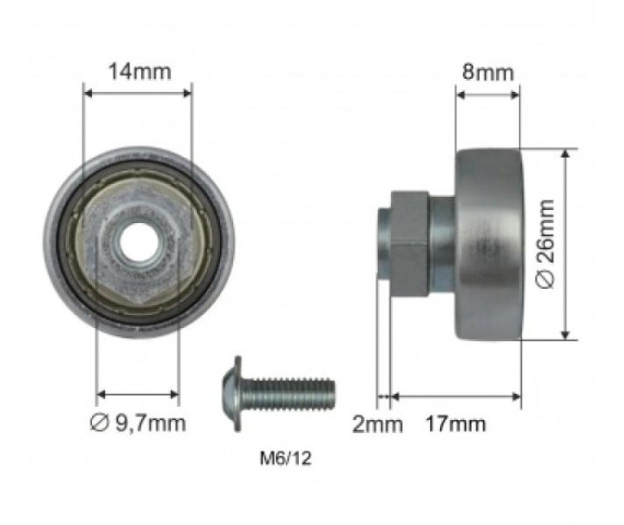 Купить Ролик зсувного даху 26*8*17 Цинк Польща (1804324629)