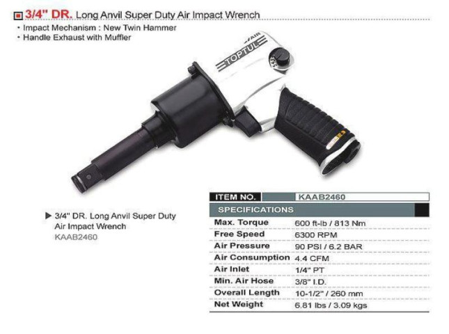 Купити Гайковерт пневматичний TOPTUL 3/4" 813N/m 6300 об./хв KAAB2460