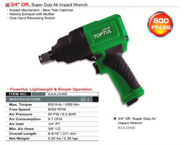 Купити Гайковерт пневматичний TOPTUL 3/4" 1085N/m 8000об/хв KAAJ2480