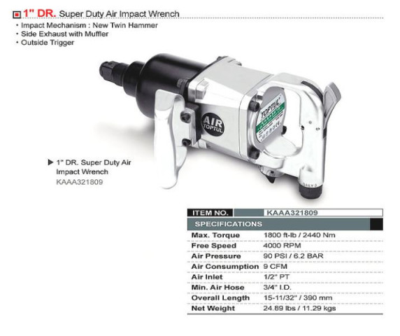 Купити Пневмогайковерт вантажний TOPTUL 1" 2440N/m 4000 об/хв KAAA321809