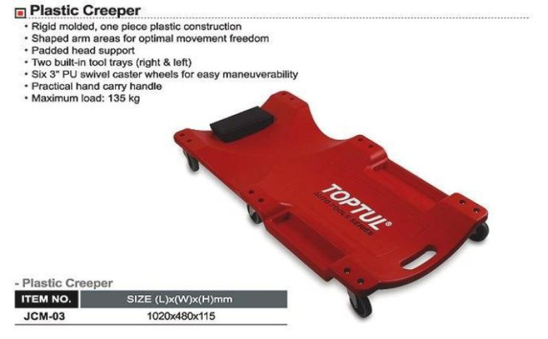 Купить Лежак автослюсаря підкатний пластиковий TOPTUL 1020x480x115 мм JCM-0300