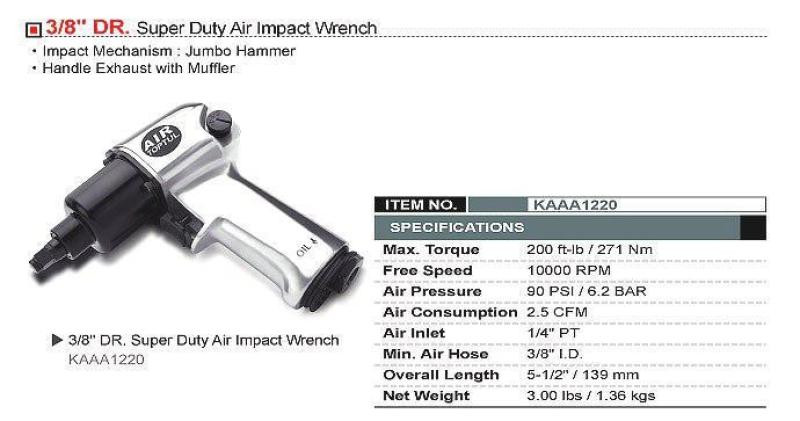 Купити Пневмогайковерт для шиномонтажу TOPTUL 3/8" 271N/m 10000 об/хв KAAA1220