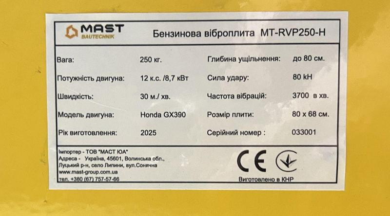Купить Бензиновая виброплита MAST Bautechnik MT-RVP250-H