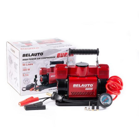 Купити Компресор автомобільний Белавто БУРАН двоциліндровий із зажимами АКБ