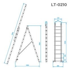 Купить Драбина з алюмінію, 2-х секційна універсальна розкладна, 2*10 сход., 4,81м