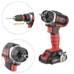 Купити Дриль-шурупокрут акумуляторний Li-Ion 18 В, 25 Nm, 0-400/0-1500 об/хв, 2x2.0Аг, знімний патрон