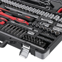 Купить Набір інструментів, проф., 1/2" + 1/4", Cr-V, 119 од., головки: 4-32 мм, E4-E22, біти 43 од., ключі: