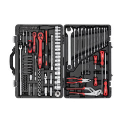 Купить Набір інструментів, проф., 1/2" + 1/4", Cr-V, 119 од., головки: 4-32 мм, E4-E22, біти 43 од., ключі: