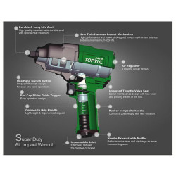 Купить Пневмогайковерт професійний TOPTUL 1/2" 1085N/m 8000об/хв KAAJ1680