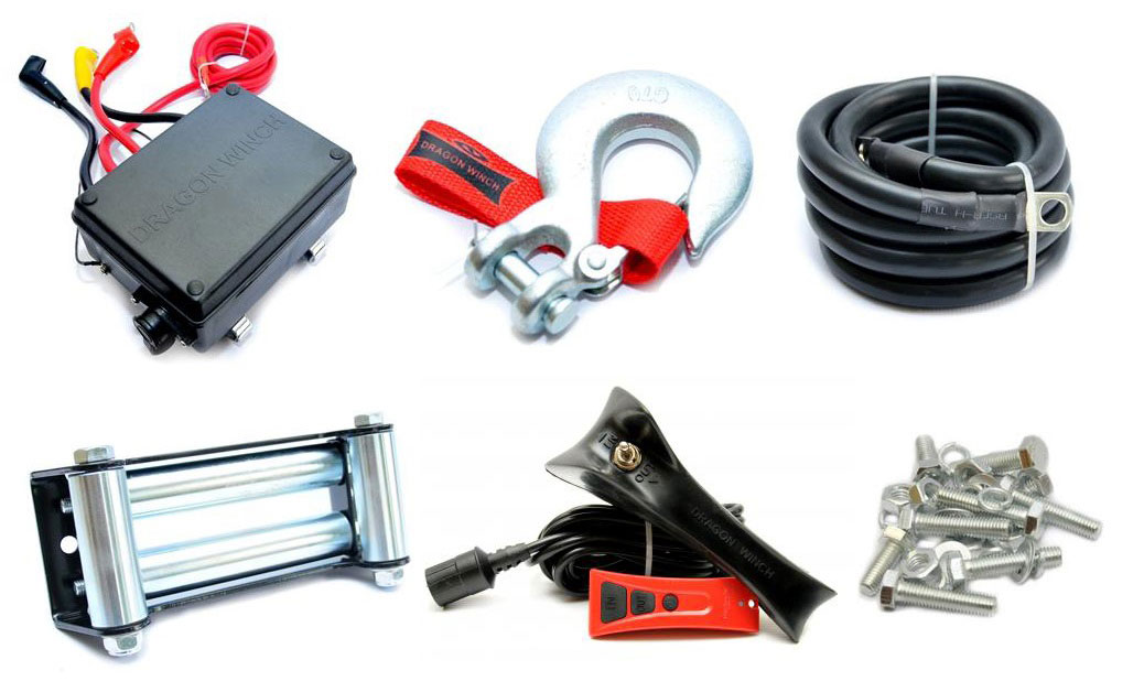 В комплекті лебідки DWM 12000 HD Комплект поставки лебідки DWM 12000 HD