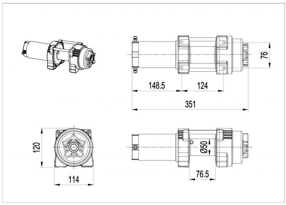 Розміри лебідки Husar BST S 3000 LBS Розміри лебідки Husar BST S 3000 LBS