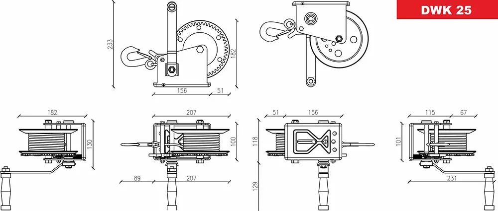 Размеры лебедки DWK 25