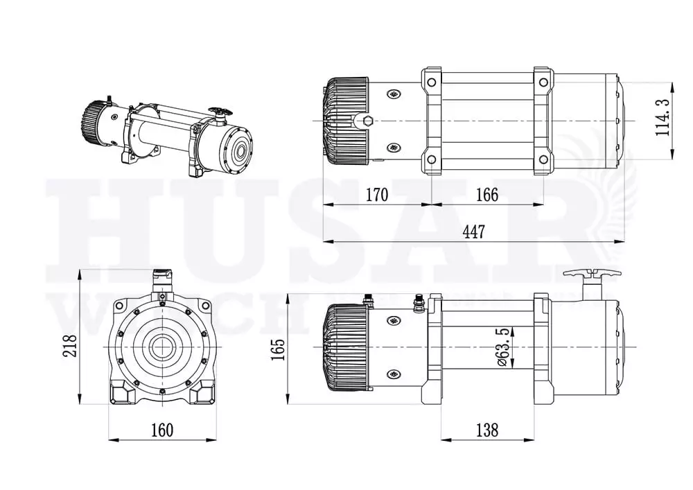 Розміри лебідки Husar BST 8500 Lbs