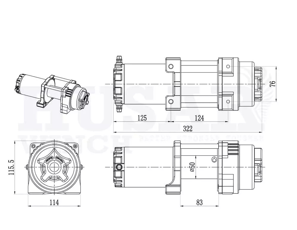 Розміри лебідки Husar BST S 4500 lbs synthetic