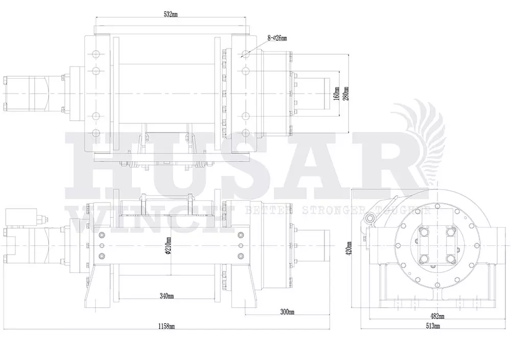 Розміри лебідки Husar BST H 45000 lbs