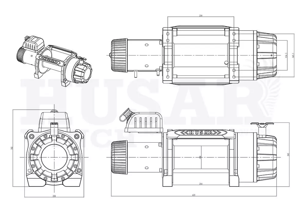 Розміри лебідки Husar BST S 22000 Lbs