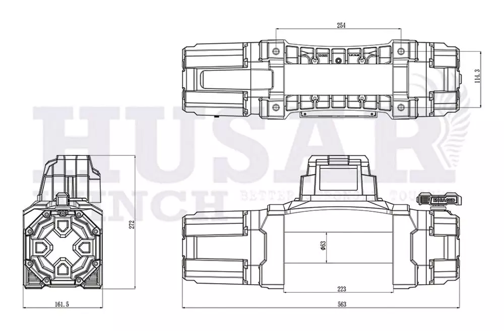 Розміри лебідки Husar BST V 12000 Lbs synthetic