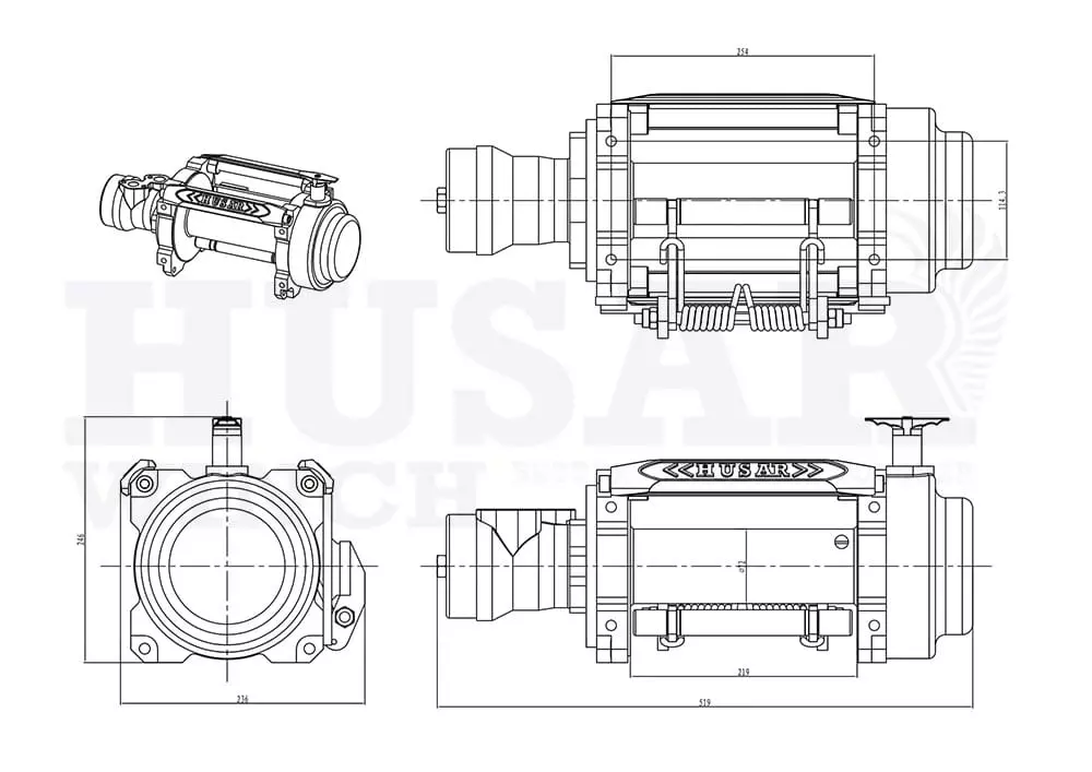 Розміри лебідки Husar BST H 15000 lbs